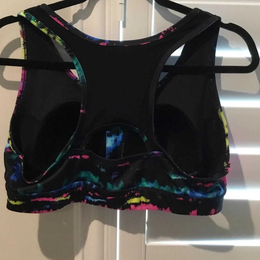 Fila Black Sports Bra with Neon Pink, Blue & Yellow Tie-Dye - Picture 3 of 5
